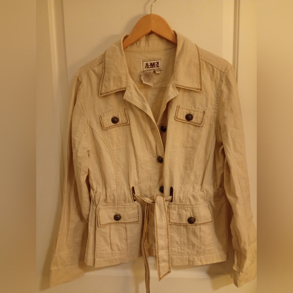Women's Cream Utility Jacket with Waist Tie